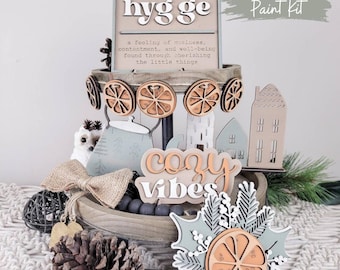 Hygge Cozy Vibes Tiered Tray DIY Paint Kit | Laser Cut Wood Blanks