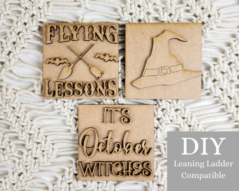 Witches Leaning Ladder DIY Paint Kit | Halloween Its October Home Decor Laser Cut Wood Blanks | Paint Kits 