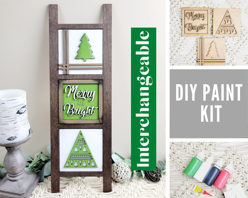 Leaning Ladder Merry & Bright DIY Paint Kit | Christmas Decor | Home Decor Laser Cut Wood Blanks | Paint Kits 