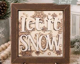DIY「Let it Snow」サインペイントキット：冬のデコレーション、交換可能なはしご/フレームインサート