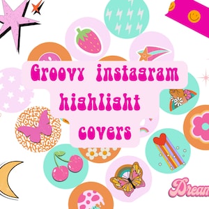 Groovy instagram covers, 70&#39;s story icons, social media icons, retro instagram covers, boho, rainbow, love, peace, 70&#39;s, ig highlight