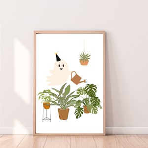 Plant halloween, plant lover, plant art, holiday wall art, affordable art, halloween printable, halloween digital print, ghost decor, spooky image 1