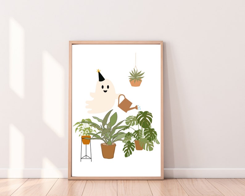 Plant halloween, plant lover, plant art, holiday wall art, affordable art, halloween printable, halloween digital print, ghost decor, spooky image 1