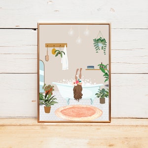 bathtub print, woman art print, female artwork, boho home decor, gift for her, housewarming gift, plant, plant download, plant wall art