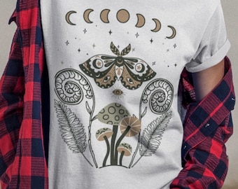 Luna Moth Mystical Shirt Celestial Shirt Occult Shirt Mushroom Cottagecore Shirt Witchh Shirt Mushroom T Shirt Botanical Shirt Luna Moth Art