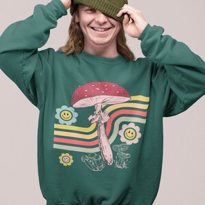 Mushroom Shirt Mushroom Sweater Magic Mushroom Print Mushroom T Shirt Yume Kawaii Trendy Sweatshirt Trendy Clothes Smiley Face Crewneck