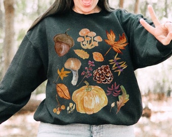 Pumpkin Sweatshirt Cottagecore Clothes Fall Clothes Women Mushroom Shirt Campfire Sweatshirt Fall Crewnecks Trendy Sweatshirt Aesthetic Pine