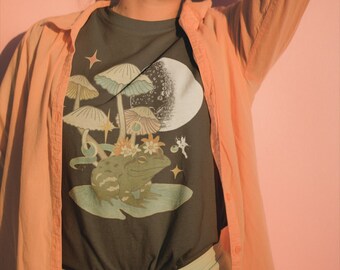 Frog and Toad Mushroom Shirt Fairycore Clothing Dark Academia Cottagecore Clothing Frog and Toad Shirt Alt  Clothing Indie Harajuku Mori