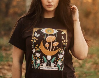 Mushroom Tshirt Mens Women Tarot Mushroom Shirt Botanical Tshirt Cottagecore Clothing Goblincore Clothing Fairycore Alt Oversized TShirt