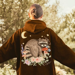 Cottagecore Hoodie Goblincore Hoodie Raccoon Hoodie Goblincore Clothing Mushroom Hoodie Fairycore Racoon Gifts Oversized Hoodie Aesthethic