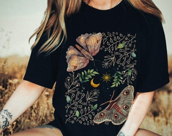 Moth Shirt Cottage Core Fairy Shirt Goblincore Cottagecore Alt Clothing Floral Indie Shirt Fairy Grunge Fairycore Dark Academia Celestial