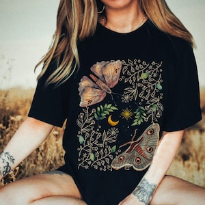 Moth Shirt Cottage Core Fairy Shirt Goblincore Cottagecore Alt Clothing Floral Indie Shirt Fairy Grunge Fairycore Dark Academia Celestial
