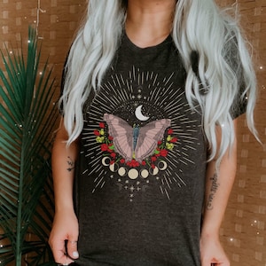 Goddess Shirt Witchy Stuff Monarch Butterfly Butterfly Shirt Celestial Shirt Butterfly Top Botanical Tarot Card Shirt Moon Shirt Spiritual