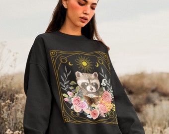 Raccoon Sweatshirt Fairycore Goblincore Clothing Mushroom Sweatshirt Mystical Celestial Alt Sweater Racoon Sweatshirt Occult Moth grunge