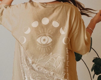Third Eye Oversized T Shirt Moon Shirt Celestial Shirt Botanical Shirt Strong Women Tee, Self Development Tarot Shirts Women Witchy Clothing