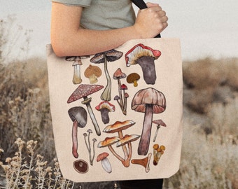 Goblin Core Fairy Kei Alt Clothing Fairycore Mushroom Bag Tote Bag Aesthetic Foraging Bag Botanical Mushroom Plant Produce Bag Trendy Tote