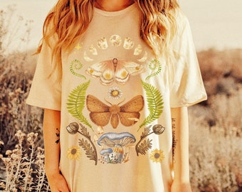 Pilz Tarot Goblincore Kleidung Dark Academia Fairy Kleidung Blumen Shirt Motten Shirt Fairycore Morchel Shirt Fee Grunge Pilz Kleidung