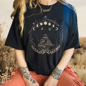 Cottagecore Clothing Faerie Magic Mushroom Mushroom Clothing Mushroom T Shirt Aesthetic Shirt Goblincore Clothing Moon Phase Fairy Core Kei