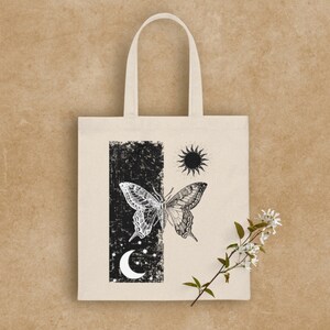 Witchy Tote Bag Celestial Goth Tote Bag Trendy Tote Bag Aesthetic Tote Bag Moon Tarot Card Bag Monarch Butterfly Sun Gothic School Tote Bag