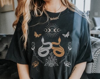 Snake T Shirt Aesthetic Shirt Celestial Shirt Moon Shirt Witch Shirt Luna Moth Deaths Head Moth Oversized Tshirt Tattoo Spiritual Shirt