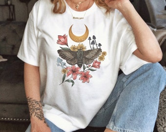 Goblinecore Faerie Garden Shirt Botanical Shirt Cottagecore Clothing Magic Mushroom Dark Academia Mori Kei Moon Celestial Shirt Luna Moth