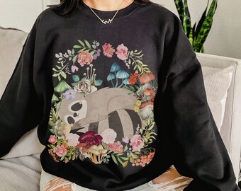 Raccoon Sweatshirt Cottagecore Clothing Goblincore Clothing Cottagecore Sweatshirt Raccoon Sweater Mushroom Racoon Botanical Sweatshirt
