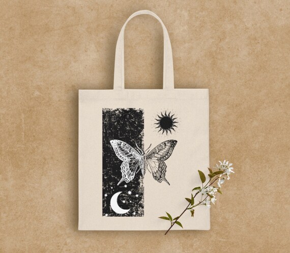 Witchy Tote Bag Celestial Goth Tote Bag Trendy Tote Bag Aesthetic Tote Bag Moon Tarot Card Bag Monarch Butterfly Sun Gothic School Tote Bag