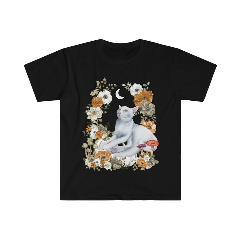 Mushroom Shirt Goblincore Fairycore Clothing Kawaii Cat Shirt Cottagecore Tshirt Goblin Core Clothes Coquette Aesthetic Botanical Shirt Soft Black