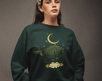 Goblincore Cottagecore-kleding Dark Academia Celestial Mushroom-kleding Oversized folklore-sweatshirt Paddenstoelenoverhemd Botanisch maanoverhemd