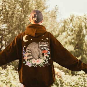 Sweat à Capuche Cottagecore Mushroom Hat Cute Cat - Design Vintage Grunge Avec Chat Et Champignon - 241 G, Coupe Classique