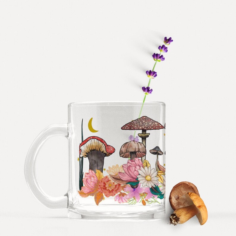 Mushroom Mug Cottagecore Mug Mushroom Cup Magic Mushroom Gift Decor Garden Mug Decoration Mountain Iced Coffee Glass Indie Room Decor image 1