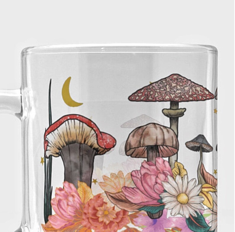 Mushroom Mug Cottagecore Mug Mushroom Cup Magic Mushroom Gift Decor Garden Mug Decoration Mountain Iced Coffee Glass Indie Room Decor image 4