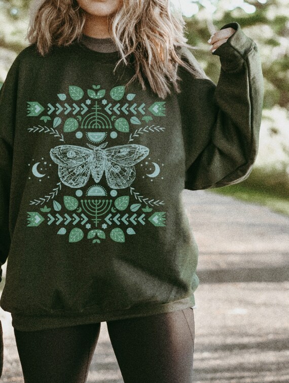 Moth Illustration Gothic Hippie Hippie Stuff Hippie Aesthetic Cottagecore Clothing Luna Moth Oversized Sweatshirt Aesthetic Sweatshirt Moon