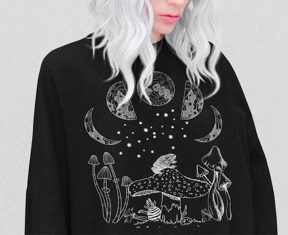 Goblincore Cottagecore Clothing Dark Academia  Mori Kei Mori Girl Mushroom Clothing Oversized Sweatshirt Mushroom Shirt Botanical Moon Shirt