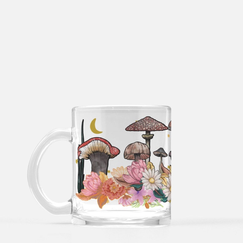 Mushroom Mug Cottagecore Mug Mushroom Cup Magic Mushroom Gift Decor Garden Mug Decoration Mountain Iced Coffee Glass Indie Room Decor image 3