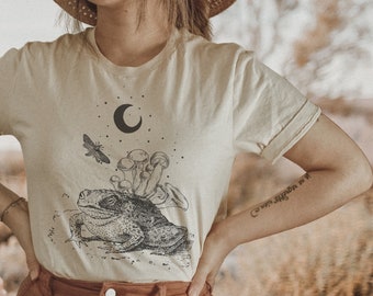 Frog and Toad Frog Print Magic Mushroom Garden Shirt Mushroom T Shirt Cottagecore Clothing Frog Aesthetic Dark Academia Goblincore Botanical