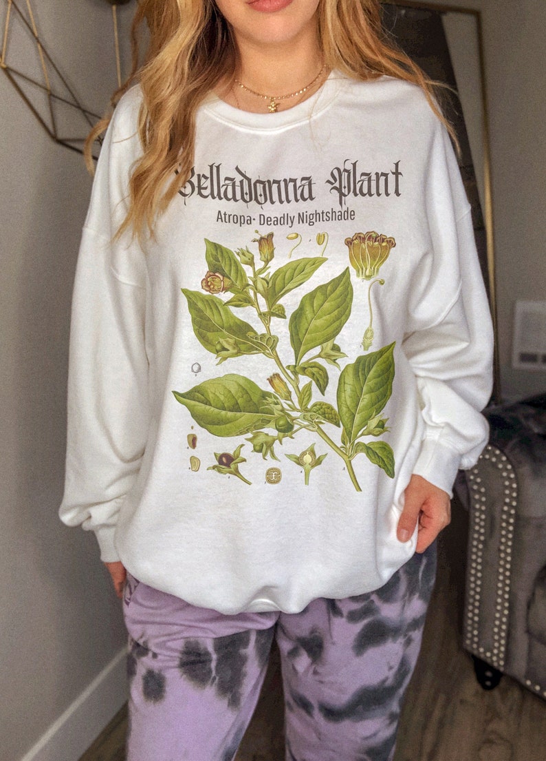 Estetyczna bluza Oversize'owa bluza Modna bluza Art Hoe Grunge Odzież Estetyczna magia Nadruk Nightshade Mori Girl Miękka ciemna zdjęcie 2