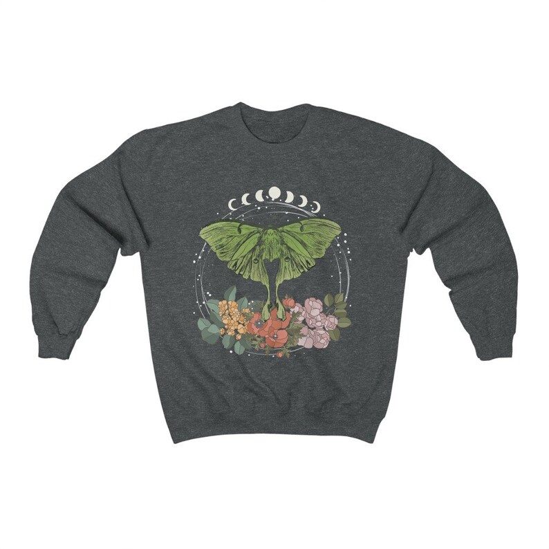 Cottagecore Clothing Luna Moth Oversized Sweatshirt Botanical Sweatshirt Goblincore Clothing Dark Academia Clothinf Mori Kei Dark Core image 6