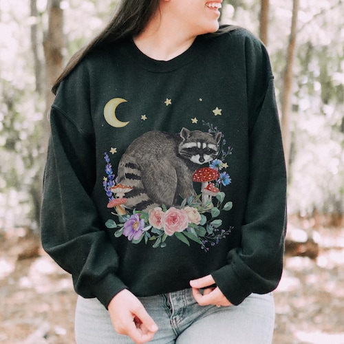 Racoon Sweatshirt Mushroom Botanical Shirt Oversized Crewneck