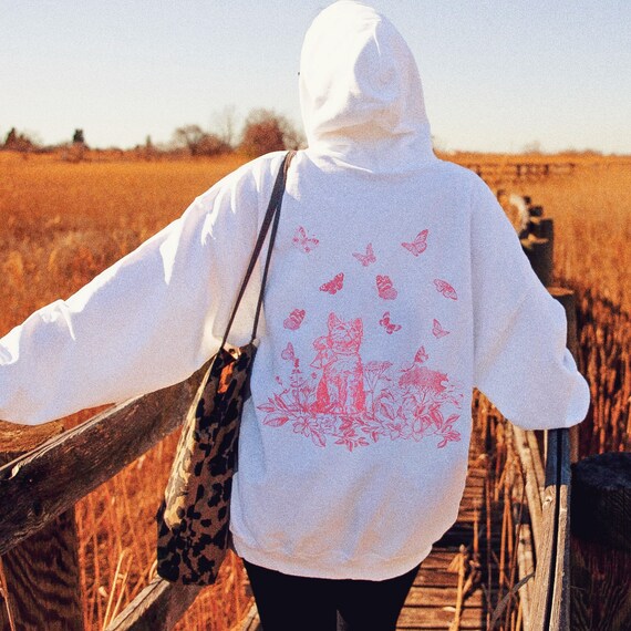 Cat Hoodie Butterfly Hoodie Flower Hoodie Fairy Core Fairy Grunge Fairy Kei Fairy Clothing Cat Mom Shirt Botanical Shirt Cottagcore Sweater