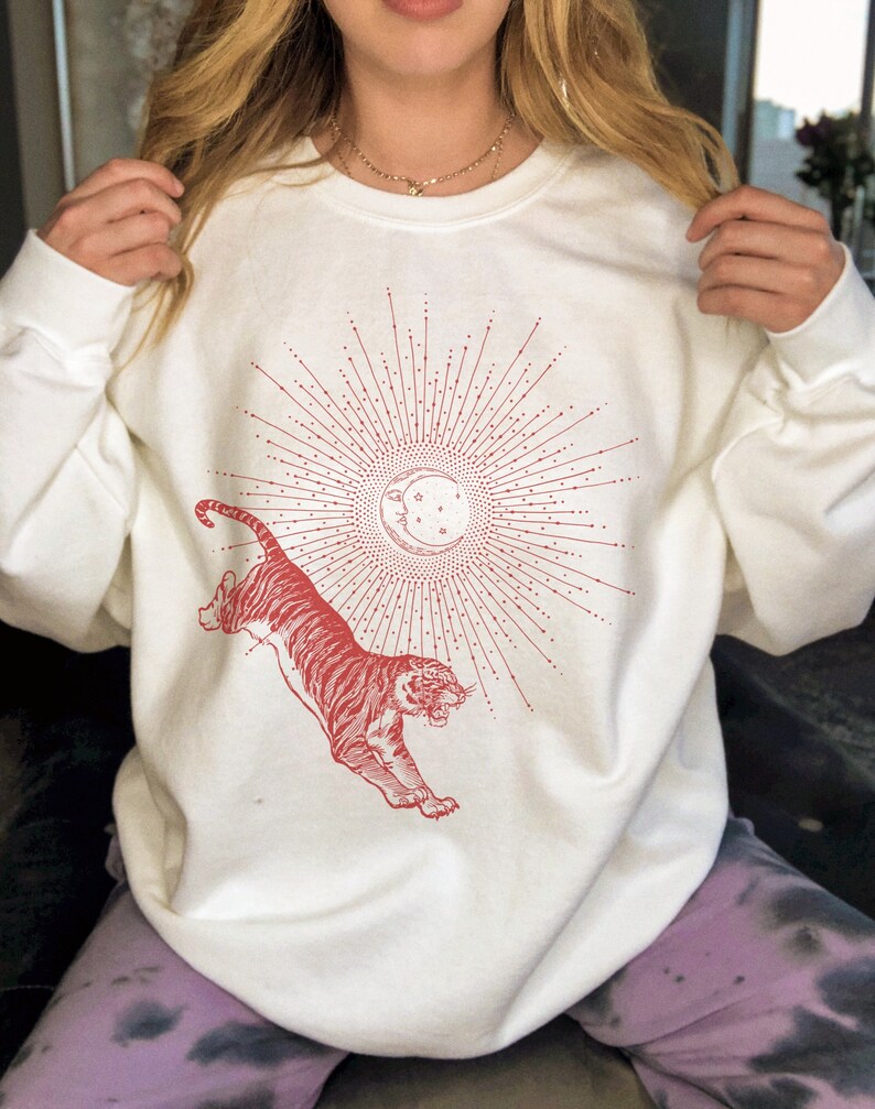 Aesthetic Sweatshirt Kawaii Clothes Edgy Clothes Trendy Sweatshirt Animal Sweatshirt Tiger T Shirt Vintage Oversized Sweatshirt y2k Clothing image 1