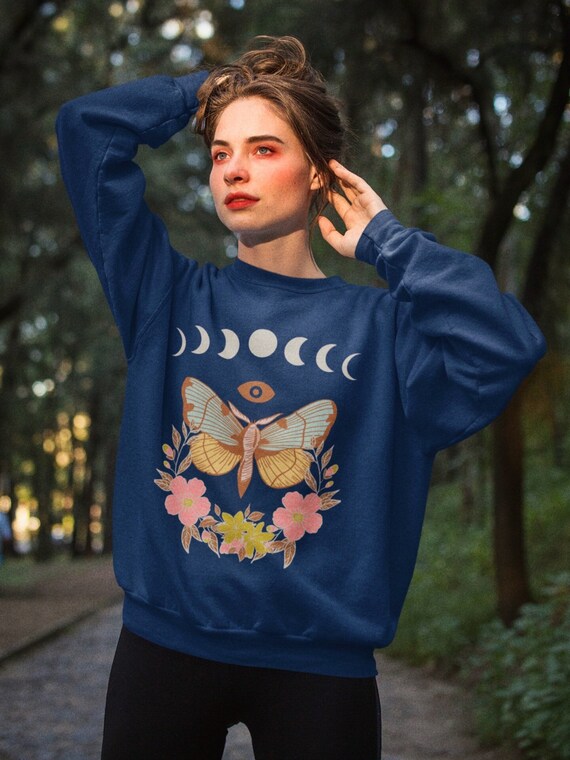 Luna Moth Plant Mom Sweatshirt Witchy Sweatshirt Celestial Moth Herbology Sweatshirt Goblincore Clothing Dark Academia Cottagecore Clothing
