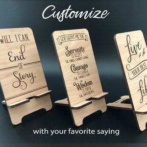 Wooden Phone Stand, Customized, Laser Cut and Engraved, Mother&#39;s Day Gift, Birthday Gift, Personalized Docking Station, Inspirational Quote