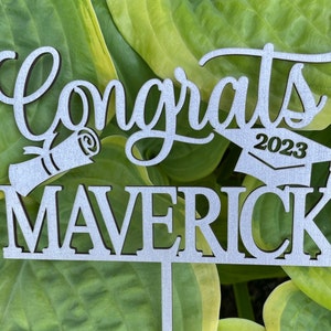 Custom Graduation Cake Topper: Metallic Cursive Script, Personalized