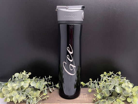 Personalized 24 Oz Contigo Cortland Water Bottle Leak Proof Stainless Steel  Black Gloss 
