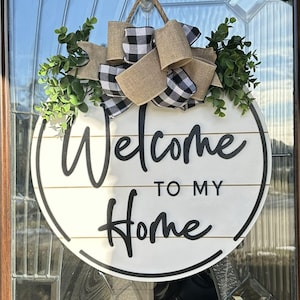 Welcome Home Door Hanger: Farmhouse Wood Sign with 3D Letters