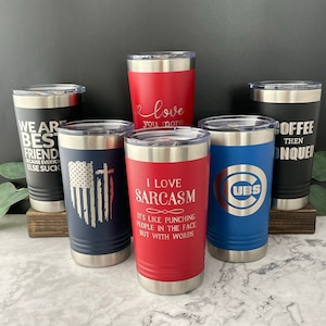 Custom Laser Engraved Travel Mug  |  Stainless Steel, 16 oz.  |  Personalized Tumbler  |  Vacuum Insulated  |  Polar Camel Brand