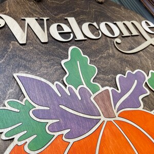 Percha de puerta temática de calabaza de bienvenida / Cartel de pared de otoño redondo / Decoración de pared de Acción de Gracias / Decoración de otoño