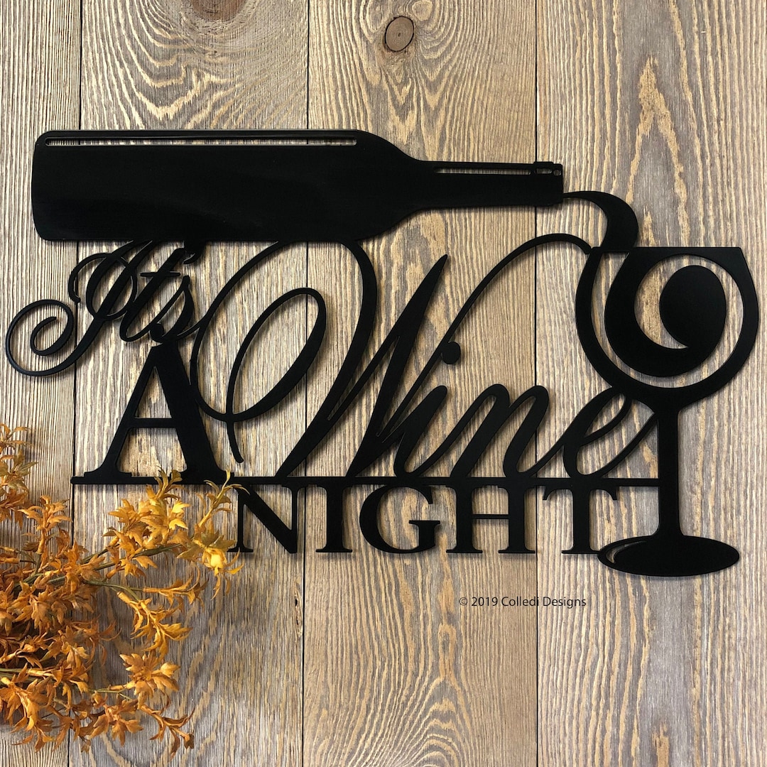 Wine Night Bottle Glass Metal Wall Art Wine Lover Decor Wine Etsy