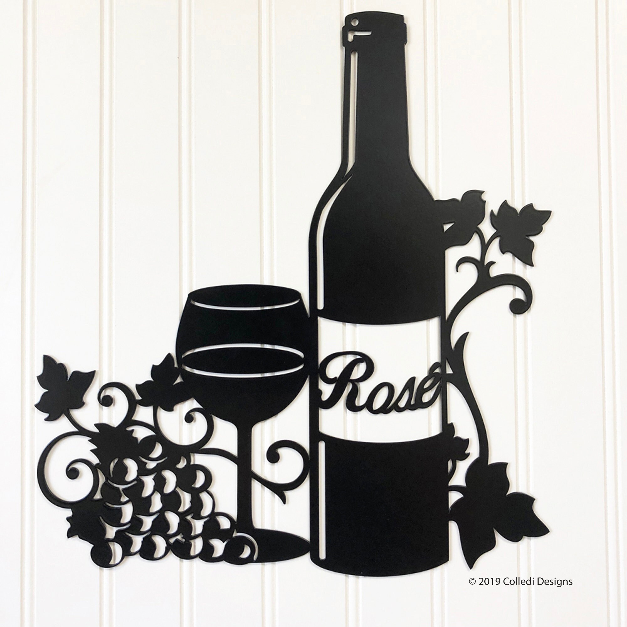 Wine Bottle Glass Metal Wall Art Rose Wine Decor Wine Lover Etsy